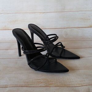 Camila Coelho Crystal Criss-Cross Strappy Pointy Toe Stiletto Heels Pumps Black